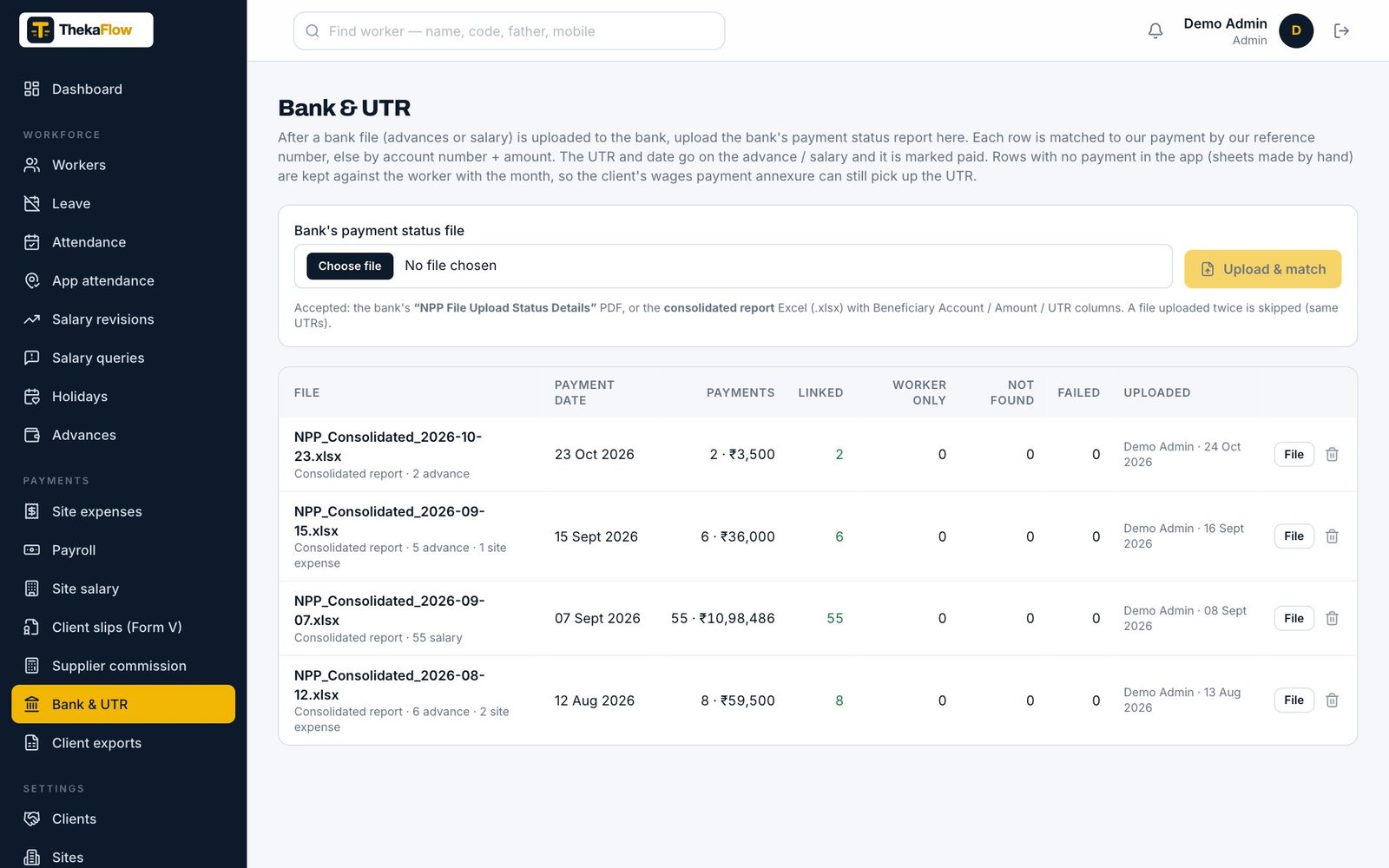 Bank file and UTR